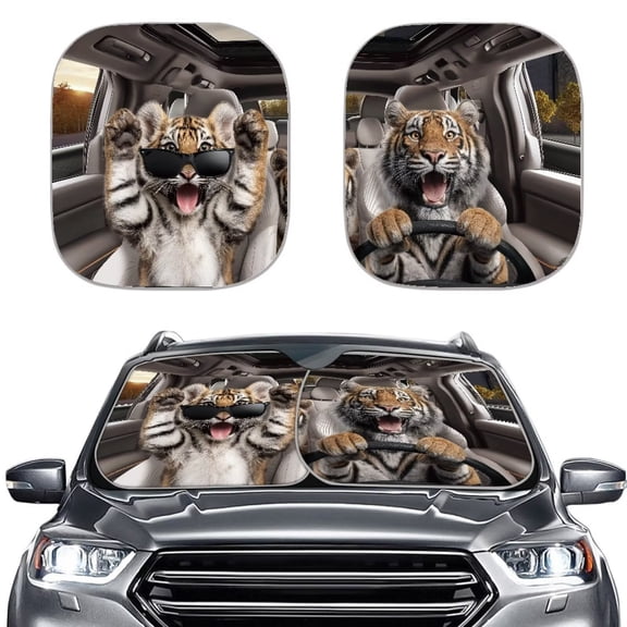 Binienty Tiger Auto Front Windshield Sun Shade Funny Folding Reflective Car Windshiled Sun Blocker Visor Protector for Trucks SUV Van 2 Pack