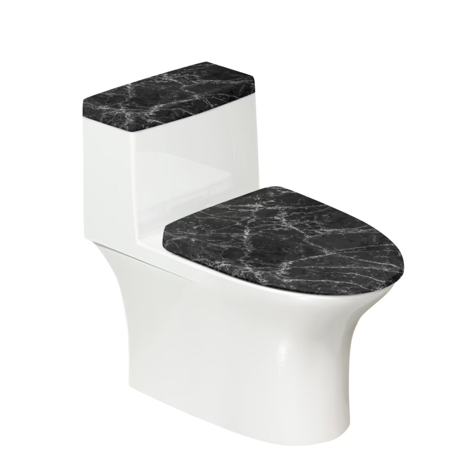 Binienty Toilet Lid Covers for Bathroom Elongated Black Marble Pattern