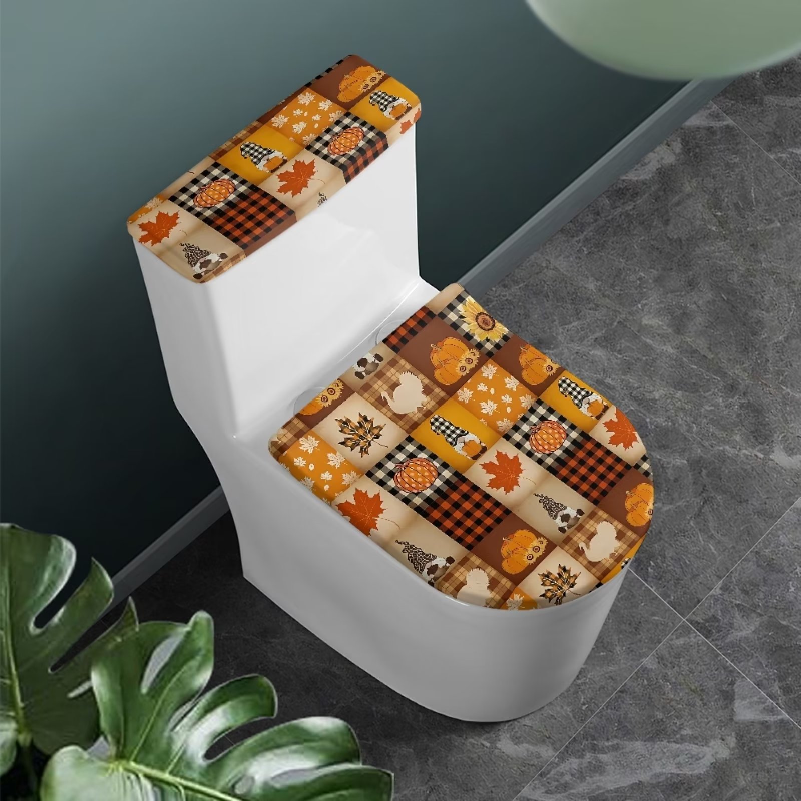Binienty Toilet Lid Covers for Bathroom Thanksgiving Orange Buffalo