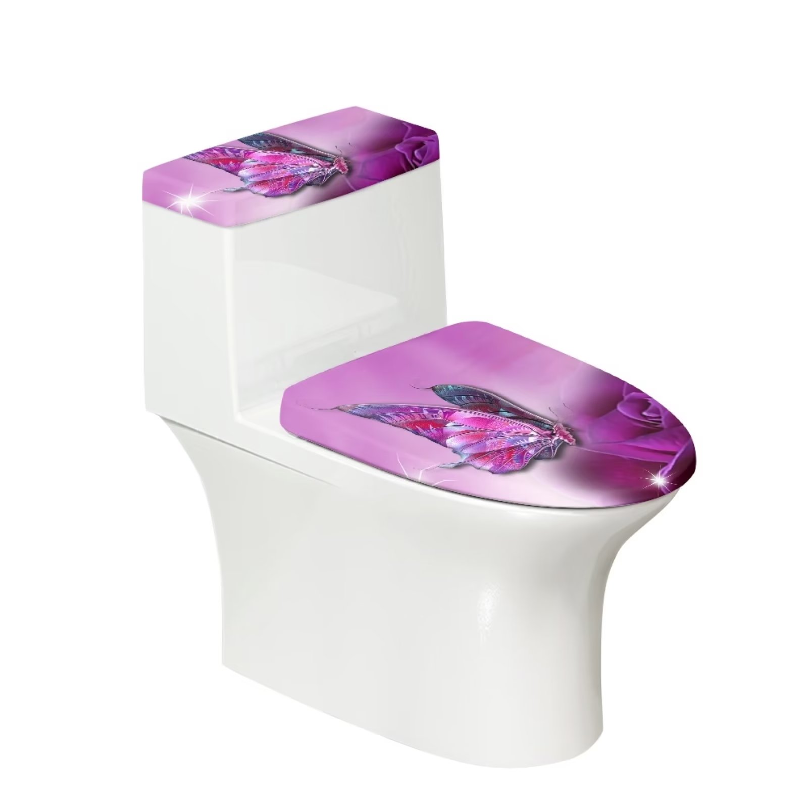 Binienty Toilet Tank Cover Set Purple Butterfly Toilet Lid Cover