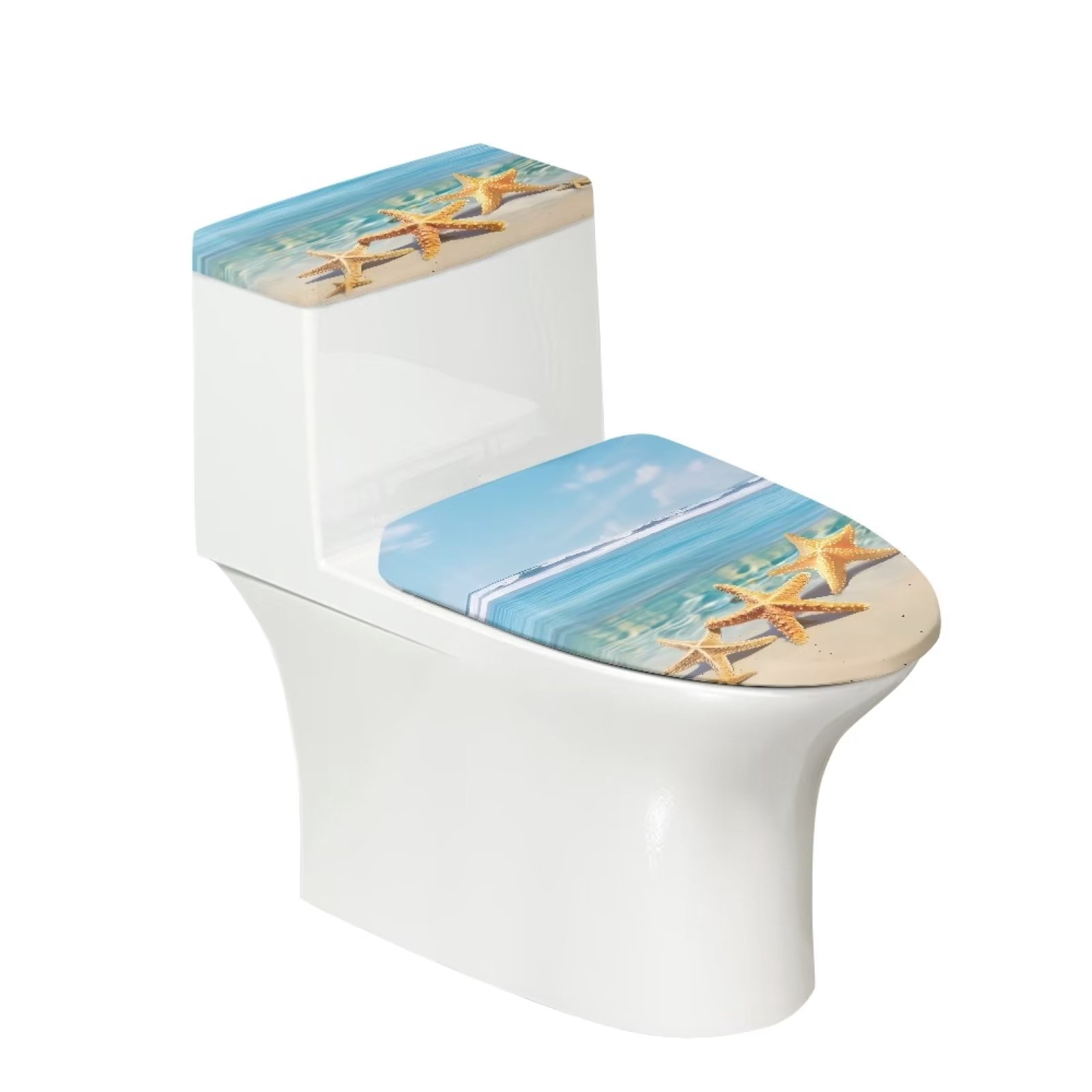 Binienty Toilet Tank Lid Cover for Bathroom Beach Starfish Machine