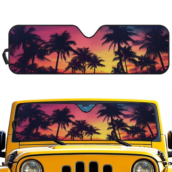 Binienty Tropical Palm Tree Auto Window Sunshades for Jeep Wrangler Gladiator FJ Cruiser Foldable Car Sun Protection Visor Reflective Auto Front Windshield Sunvisor for Women Car Interior Decor