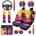 thumbnail image 1 of Binienty Tropical Palm Tree Car Seat Covers Front And Rear with Auto Steering Wheel Cover Armrest Cushion Pad Headrest Covers Seat Belt Pads Automotive Interior Accessories Set 14 Pack, 1 of 7