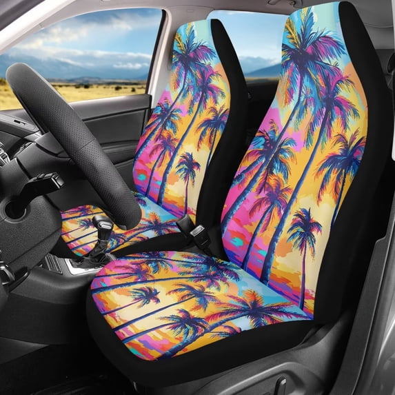 Binienty Tropical Palm Tree Car Seat Covers Set of 2 Automobile Seat Cover Protector Car Accessories Interior Decor Non-Slip Seat Cover Cushion Pad Mat for Men Women