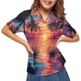 thumbnail image 1 of Binienty Tropical Palm Tree Sunset Girls Summer Button Down Shirt Breathable Girls Button Up Blouse Comfy Trendy Cuban Collar Top Lightweight Kids Tropical Clothes, 1 of 7