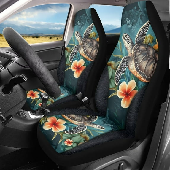 Binienty Tropical Sea Turtle Car Seat Covers for Women Easy Install Vehicle Bucket Seat Covers Elastic Breathable Soft Cozy Car Front Seats Protectors 2 Pack for Trucks SUV Van