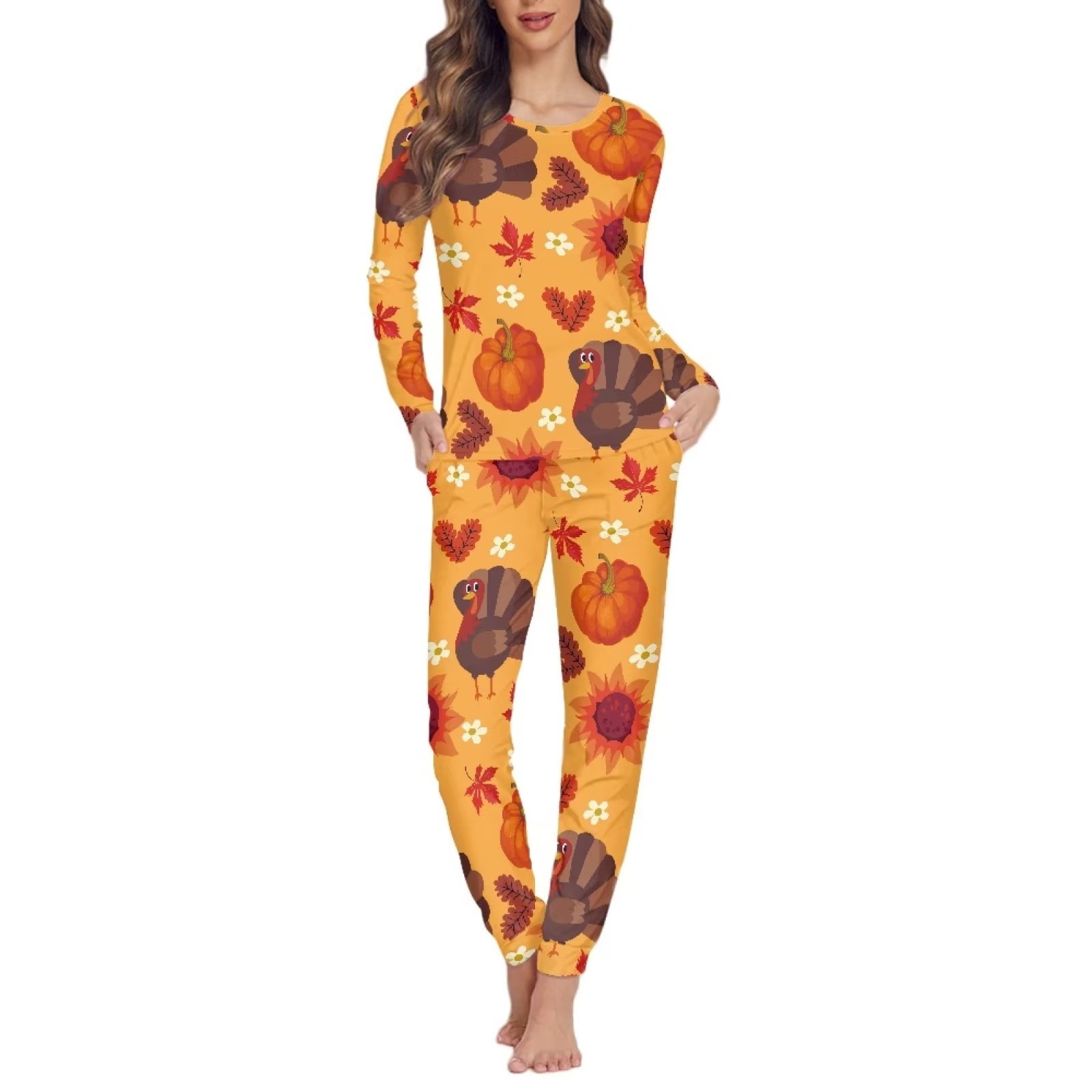 Binienty Turkey Pumpkins Sunflower Women Sleepwear Pajamas Set Skin binienty-turkey-pumpkins-sunflower-women-sleepwear-pajamas-set-skin