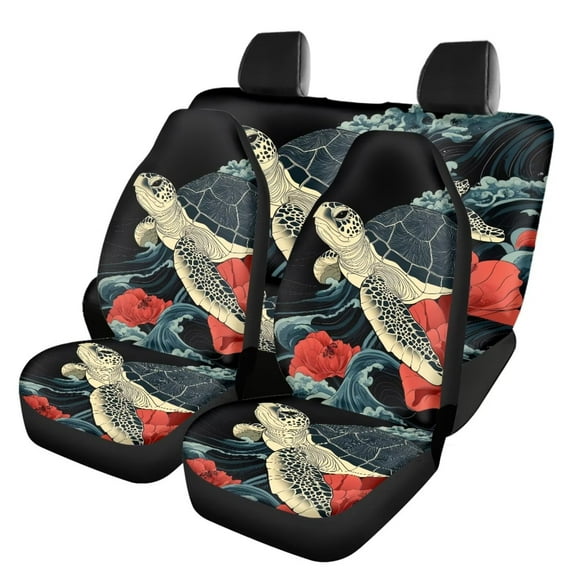 Binienty Turtle Auto Seat Cover Pack of 4, Automotive Interior Decor Trendy Accessories, Car Front Seats and Rear Bench Cove Fashion Auto Interior for Car Sedan Auto Truck SUV