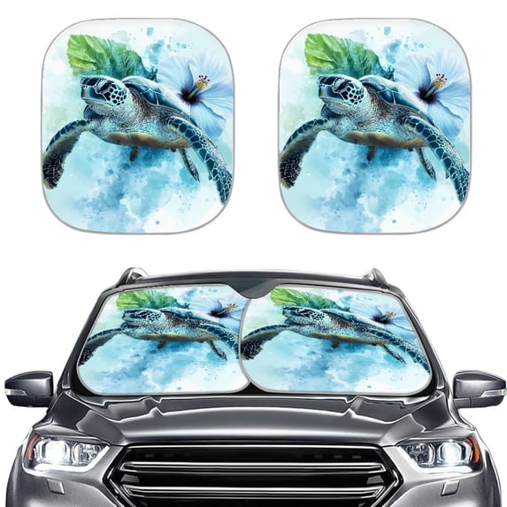 Binienty Turtle Car Front Windshield Sun Shade 2-Piece Foldable Car Windshield Sun Shade Car Sunscreen Blocks UV Rays and Keeps Vehicle Cool for Car Truck SUV
