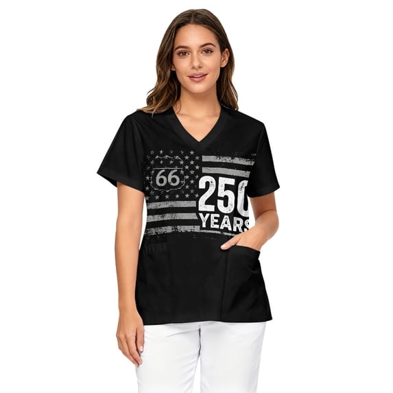 Binienty USA Flag Scrub Top Stretchy Breathable, Medical Work Shirt with Pockets for Women Nurses