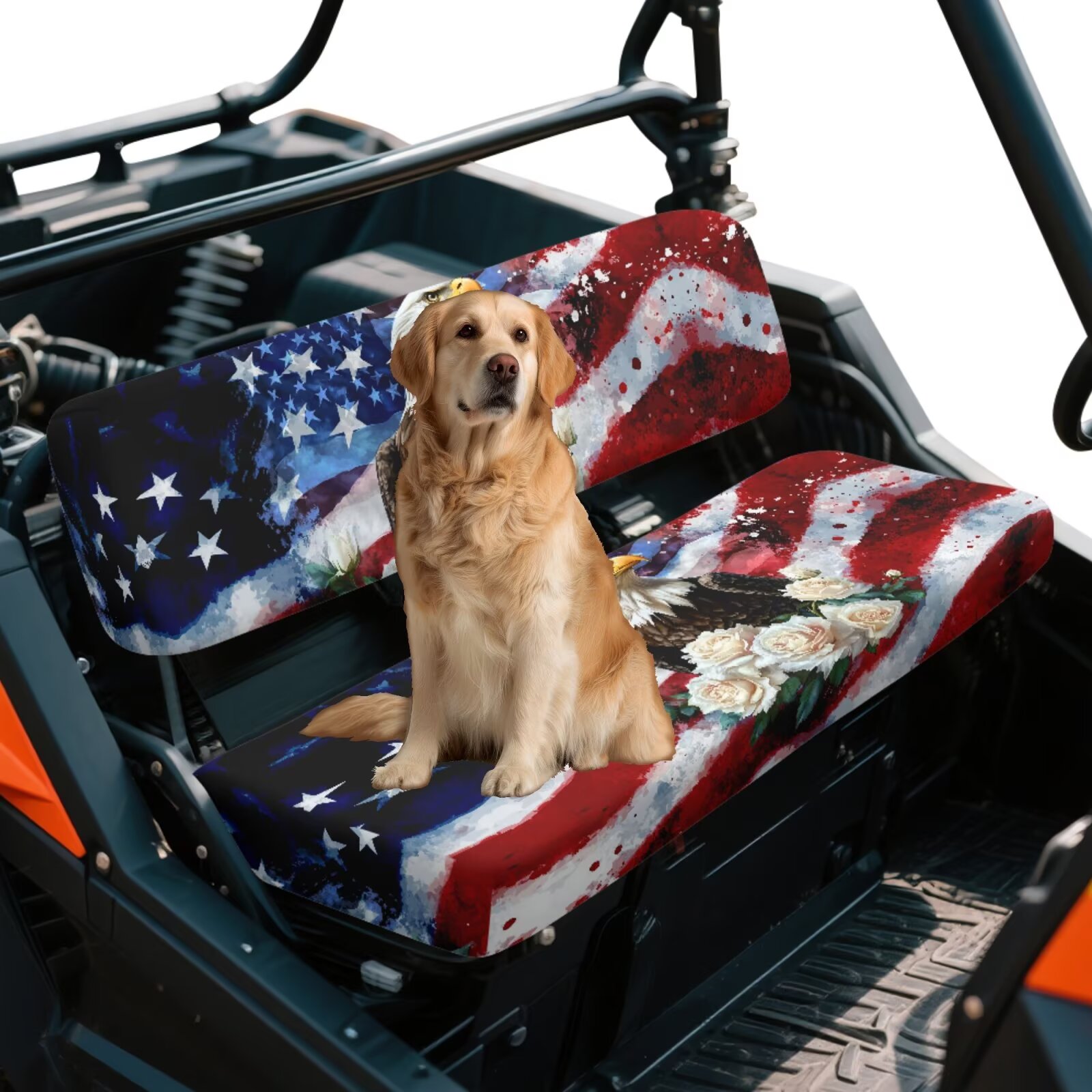 Binienty UTV Accessories Seat Covers Compatible With Kawasaki Mule 300 3010 3020 4000 4010 2001-2023 2025 Soft Easy Install American Flag Bald Eagle UTV Seat Cover Set Split Seats Covers