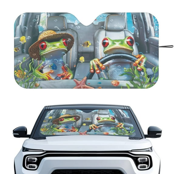 Binienty Underwater Frog Windshield Sun Shade Funny Foldable Sun Blocker For Car Windshield UV-Blocking Car Interior Accessories Heat Protection