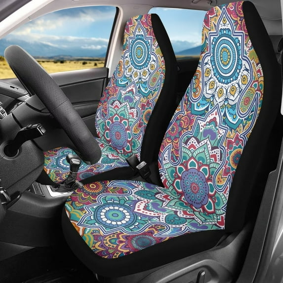 Binienty Vintage Car Seat Covers for Women Boho Mandala Car Seat Covers Set for Front Seats Universal Auto Accessories Cushion Protectors Fit for SUV Sedan Truck
