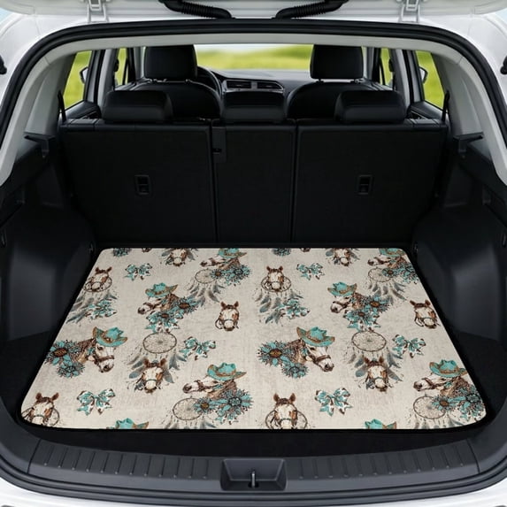 Binienty Western Horse Print Universal Auto Cargo Liner, Anti-Skid Backing Rear Trunk Mat, Wear Resistant Stylish Vehicle Interior Accessory, 29" x 39" Fit for Most Sedan SUV Wagon