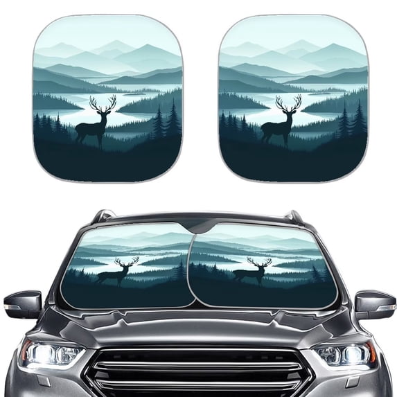 Binienty Wildlife Elk Auto Sun Shade Windshield Easy Fold Car Front Window Sun Shade 2 Piece UV Protection Heatshield Reflective Sunvisor for SUV Truck Van