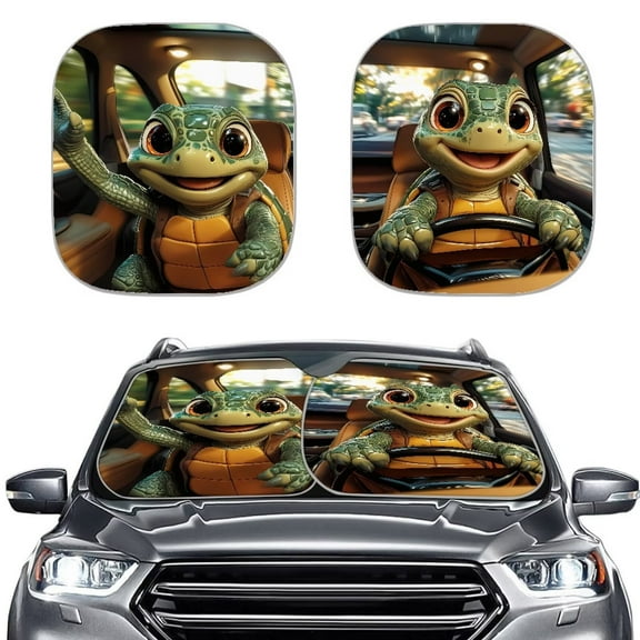 Binienty Windshield Sun Shade Cute Turtles Auto Front Window Blocks UV Rays Folding Easy Installation Car Window Shades 28.5x25.5 Inches Fit Most Cars, Sedan, Suv, or Van