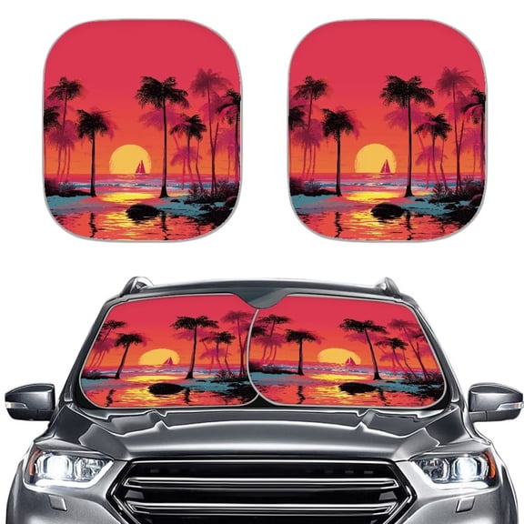 Binienty Windshield Sun Shade Palm Trees Foldable Car Sunshade Easy to Clean Lightweight Cars Sun Visor 28.5 x 25.5 Inches Sunshade Universal Auto Accessories Decoration