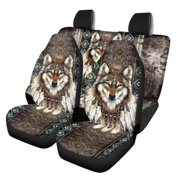 Binienty Wolf Dreamcatcher Automotive Seat Covers Full Set Stretchy Front and Back Car Seat Covers 4 Piece Auto Pet Dog Protector Pads Aztec Auto Accessories for Men Universal Fit