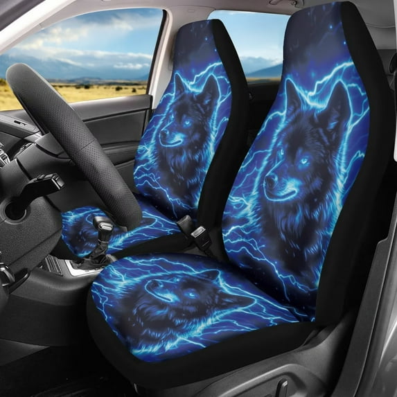 Binienty Wolf Lightning Car Front Seat Covers for Girly Paintings Automobile Seat Cover Auto Universal Interior Accessories for Cars Truck Van SUV
