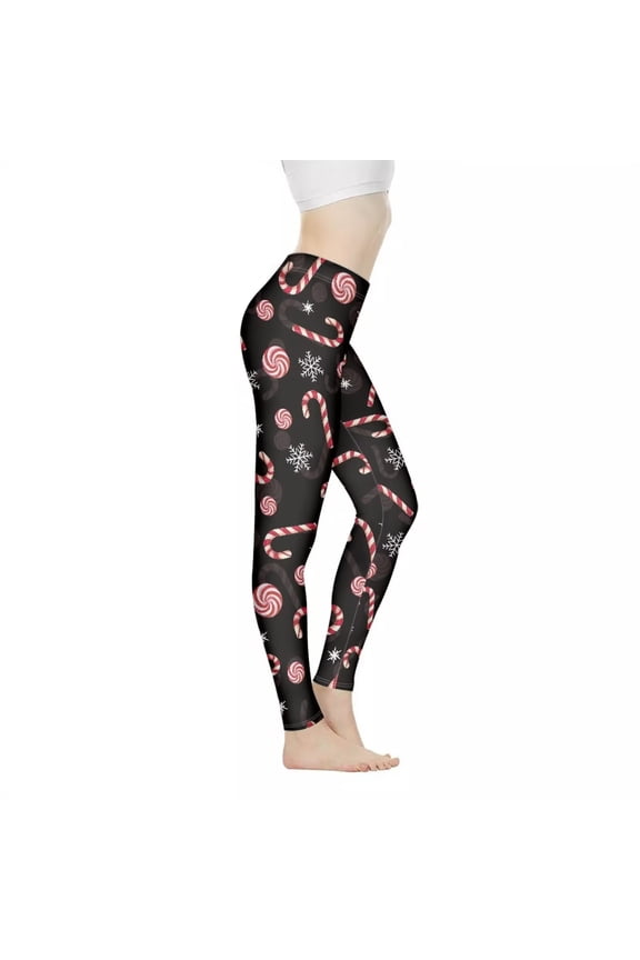 Womens Christmas Workout Leggings High Waisted Candy Cane Snowflakes Yoga Pants Tummy Control Capri Butt Lift Lounge Running Pants Stretch Fitness Leggings Athletic Trousers Shapewear