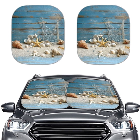 Binienty Wood Seashell Car Sun Shade for Windshield Foldable Auto Sun Shades Front Windshield Removable Automotive Interior Accessories for Sun Protection