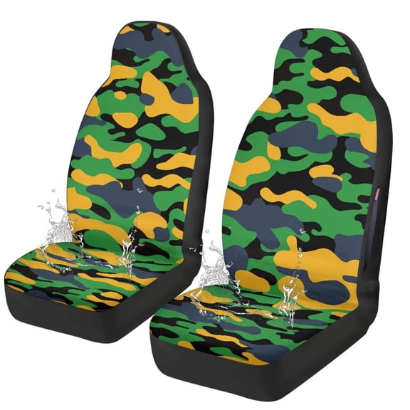 Binienty Yellow and Green Camo Car Front Seat Covers Airbag Compatible Anti-Slip Auto Cushion Covers High Back for Cars SUV Truck Van Sedans