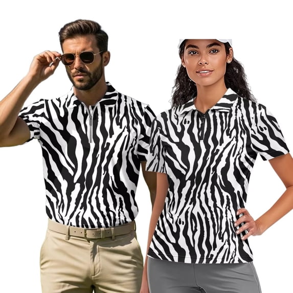 Binienty Zebra Pattern Matching Couple Golf Shirts Versatile Shirts ...