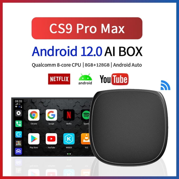 Binize Android 12 CarPlay Ai Box Support Wireless CarPlay Wireless Android Auto 8+128G, Support Netflit, Youtube and Mirrorlink ect