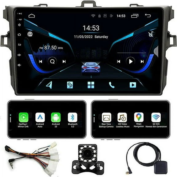 Binize Car Stereo for Toyota Corolla 08-12 Android 12 Compatible with CarPlay&Android Auto,9 Inch Touch Screen Double Din Car Radio Support Bluetooth, GPS Navigation, FM&AM, Backup Camera
