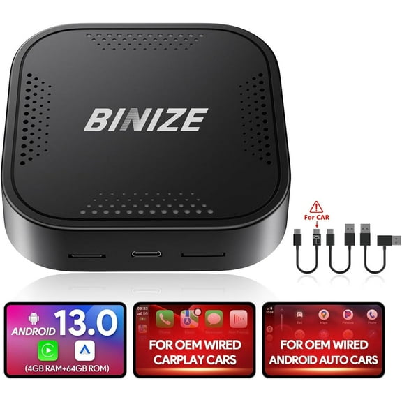 Binize CarPlay AI Box for Car with OEM Wired CarPlay/Android Auto Supports Wireless CarPlay Android Auto Mirrorlink Video Streaming SIM&TF Card Bluetooth ,8 Core,Android 13 Built-in Navigation