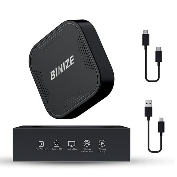Binize CarPlay Android Auto Wireless Adapter, Multimedia Video Box for Car, 4GB RAM, 64GB Storage