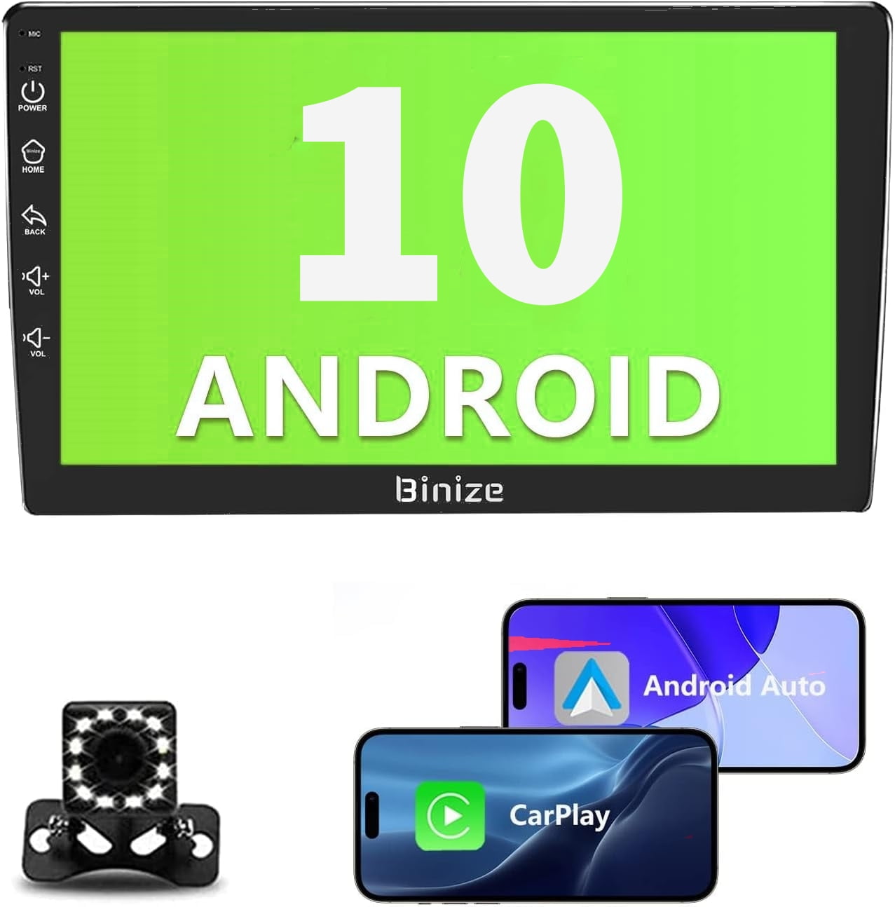 Binize Double Din Car Stereo Wireless CarPlay 10 Inch Android 10