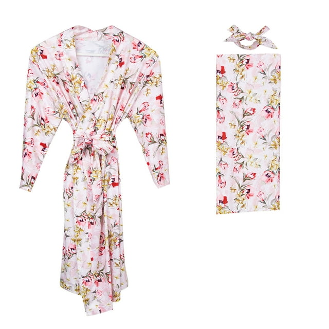 Binmer Maternity Robe And Matching Baby Set Labor Delivery Robe And Swaddle Set