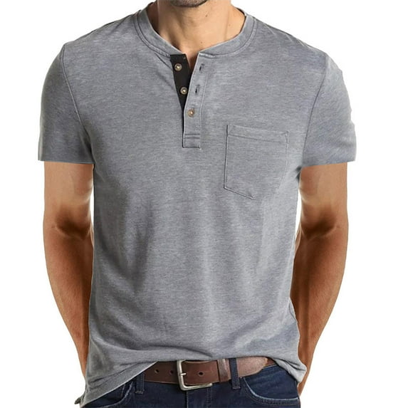 Binmer Mens Henley Shirts Short Sleeve Button Casual Top Cotton T-Shirt with Pocket