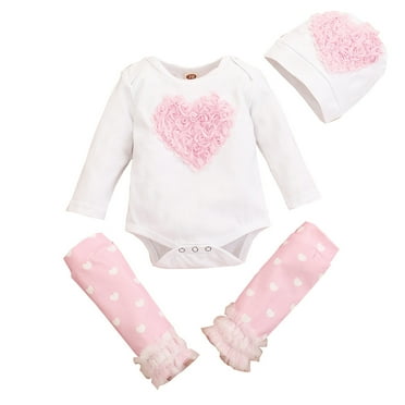 Binmer Newborn Infant Baby Girls Heart Embroidered Romper Leg Warmer Hat Outfits Set