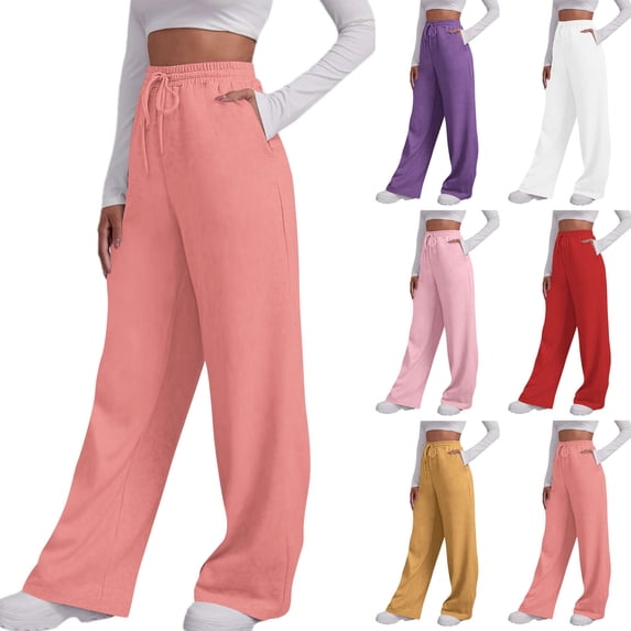 Binmer Women's Fleece Pants with Pockets, Drawstring High Waist Sweatpants Red,Womens Plus S