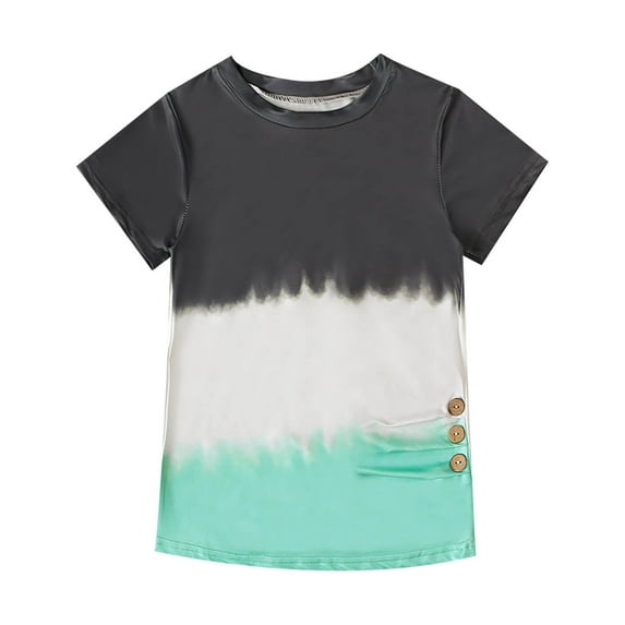 Binmer Summer Girls Short-Sleeved Color Tie-Dye Pattern Round Neck T-Shirt Tops For Kid