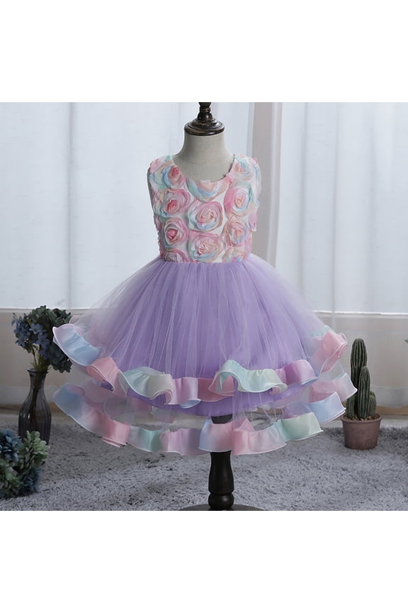 Toddler Kids Baby Girls Floral Formal Princess Party Tulle Tiered Full Dress
