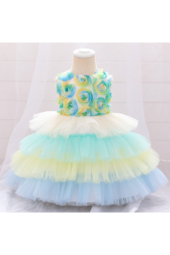 Toddler Kids Baby Girls Floral Layered Dress Ball Gown Tulle Dress Clothes