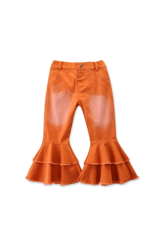 Toddler Kids Baby Girls Solid High Waist Denim Bell Bottoms Jeans