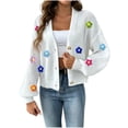 thumbnail image 1 of Binmer Women’s 3D Floral V-Neck Knit Cardigan Long Sleeve Button Front Ladies Casual Textured Floral Embellished Layering Sweater,Sizes S-XL, 1 of 6