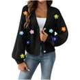 thumbnail image 1 of Binmer Women’s 3D Floral V-Neck Knit Cardigan Long Sleeve Button Front Ladies Casual Textured Floral Embellished Layering Sweater,Sizes S-XL, 1 of 6