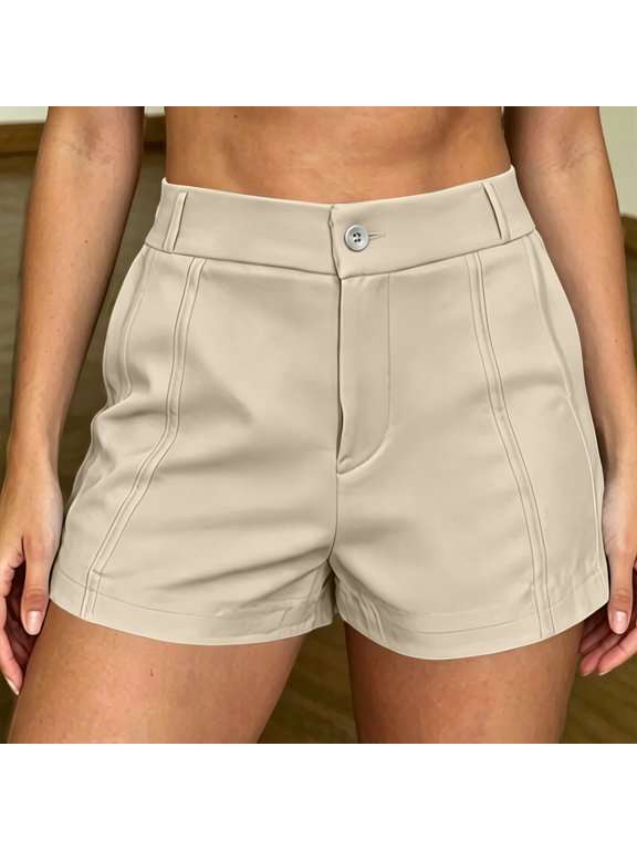 Women's Breathable Shorts with Side Pockets ,Lightweight Everyday Shorts Beige,Women's Plus XL