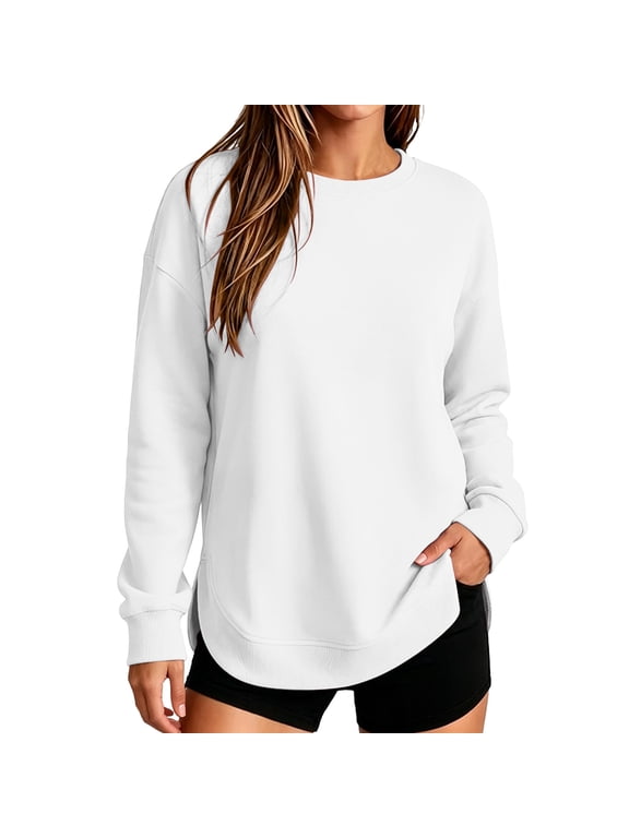 Women’s Crew Neck Sweatshirt Long Sleeve Pullover Casual Loose Fit Curved Hem Top,Sizes S-2XL