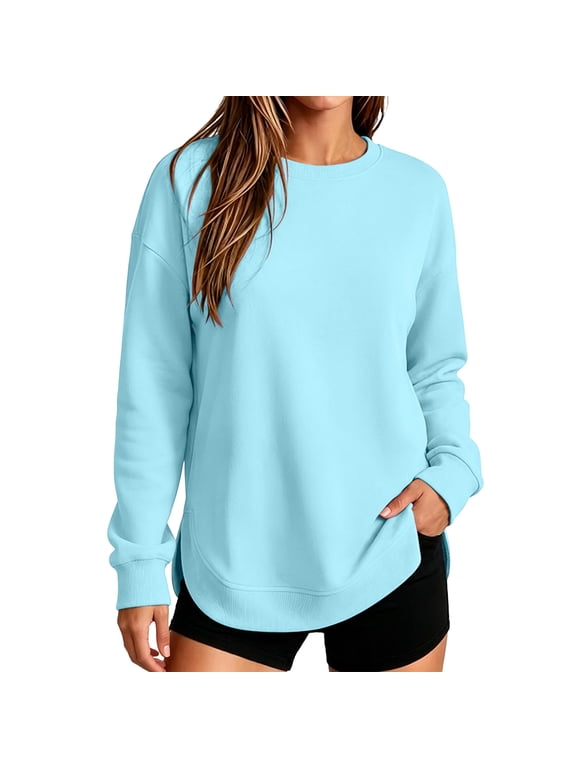 Women’s Crew Neck Sweatshirt Long Sleeve Pullover Casual Loose Fit Curved Hem Top,Sizes S-2XL