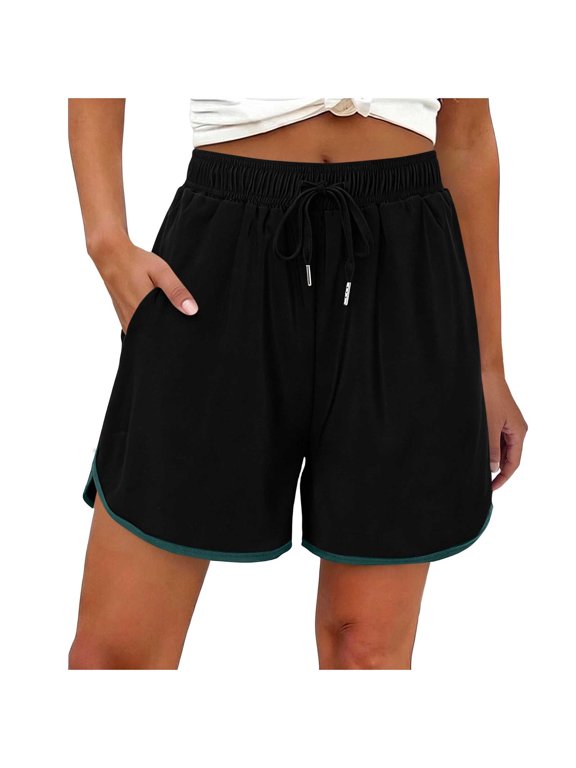 Women’s Drawstring Elastic High Waist Athletic Shorts with Pockets,Casual Quick Dry Workout Gym Shorts Green,Women's Plus XXL