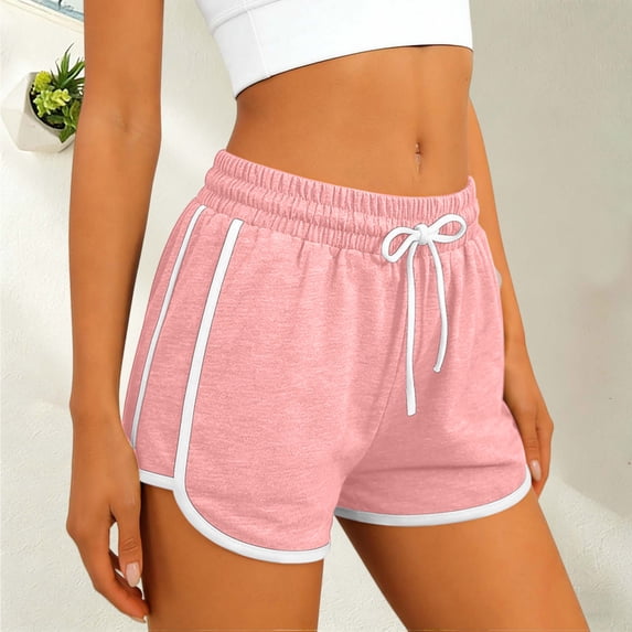 Binmer Women's Drawstring Elastic Waist Athletic Shorts,Casual Loose Fit Summer Workout Running Shorts with Pockets Pink,Women's Plus M