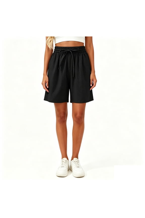 Women’s Drawstring Elastic Waist Casual Loungewear Shorts, Womens and Women's Black,Size M-3XL