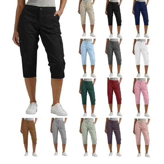 Binmer Women's Elastic Waist Capri Pants, Casual Cropped Trousers with Pockets for Summer and Everyday Wear,Black,Women's Capri XXL