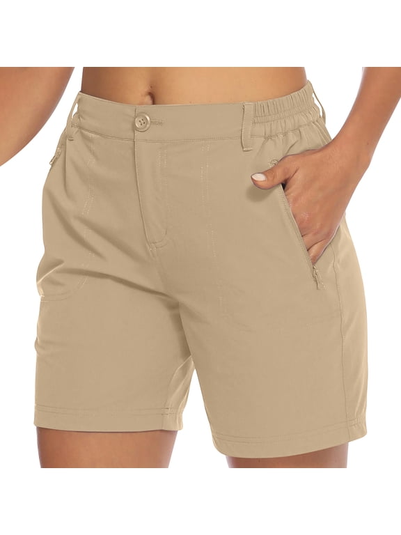 Women's Elastic Waist Shorts,Casual Cargo Sweat Short for Running Khaki,Women's Plus L